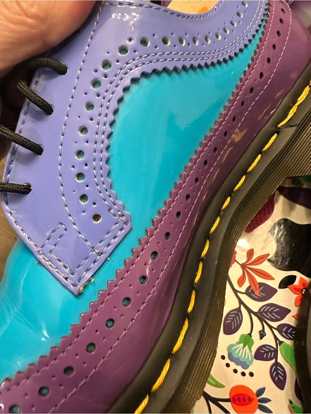 Rare Dr Martens 3989 Brogue Shoes Purple Blue Patent Leather Women US 9 UK 7 - Picture 6 of 13